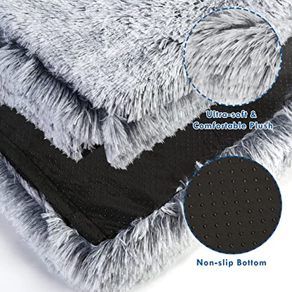 Dog Bed with Cover Cave, Orthopedic Dog Bed with Blanket, 33.5 * 27.6'' Rectangle Pet Crate Cozy Cuddler Mat, Anti-Anxiety Memory Foam Calming Pad for Puppy Cat with Removable Washable Cover - color: Grey