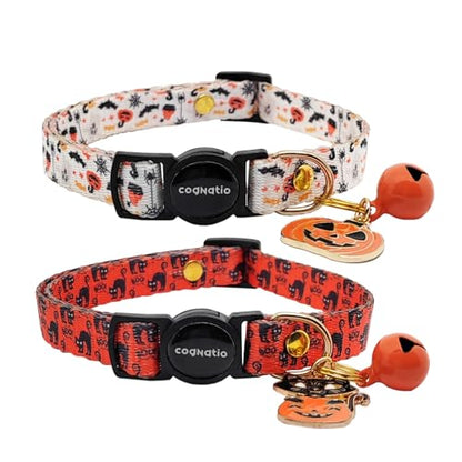 2 Pack Breakaway cat Collars with Bell,Safety Quick Release Pendant Cute Kitten Collar,Adjustable 20-30cm (Halloween2, 20-30cm) - color: Halloween2