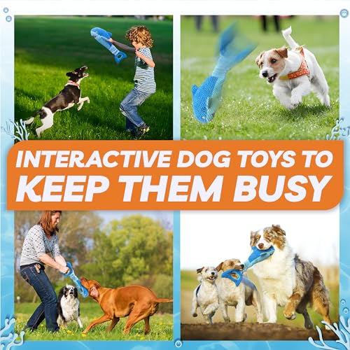 LEGEND SANDY Large Squeaky Dog Toys to Keep Them Busy, Interactive Plush Dog Toy,Crinkle Tug of War Dog Chew Toy for Small, Medium, and Large Dogs - color: Blue Shark