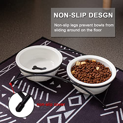 ZONEYILA Elevated Cat Bowls, Dog Bowl, Ceramic Raised Cat Food Water Bowl Set with Metal Stand for Indoor Cats Small Dog, Prevent Neck Pain,12 Ounces, Cute Paw Pattern - color: Paw Pattern Bowls & Black Stand