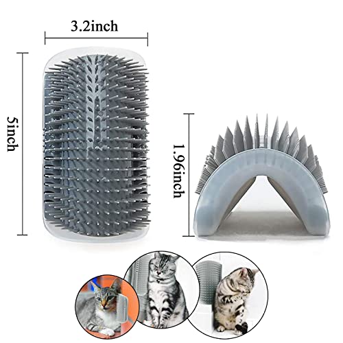 Hair Brush, 4 Pack Cat Wall Corner Groomers with Catnip, Soft Face Scratchers Brush, Corner Massage Comb for Long & Short Fur Cat Owners, All Ages, Unisex (Grey&Blue)