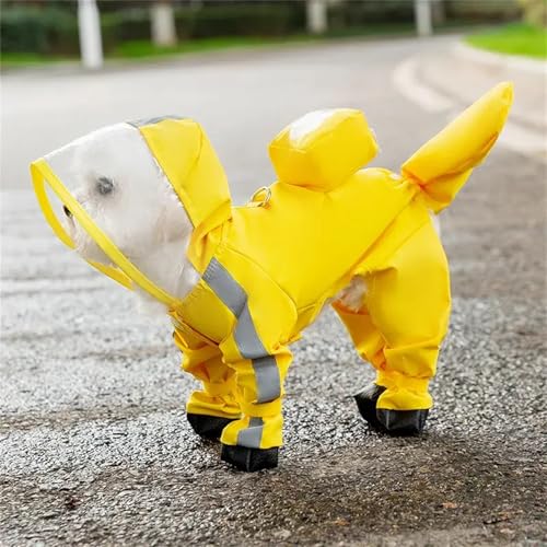 Dog Raincoat with Boots,Waterproof Dog Raincoats with Hood,Raincoat with Reflective Strap, Lightweight Rain Jacket with Leash Hole (Yellow Flower (Detachable Tail), XL (11-14lb)) - color: Yellow Flower (detachable tail), size: XL (11-14lb)