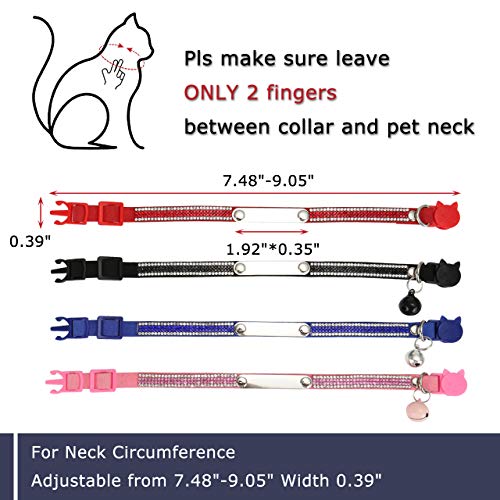 Mogoko Personalized Breakaway Cat Diamond Collar, Customized Bling Kitten Pet Collar with Engraved ID Name Plate and Bell（Red） - color: Red