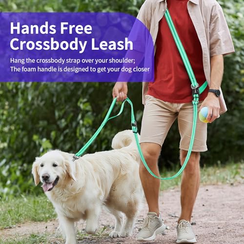Hands Free Dog Leash by Kazazoo, Adjustable 6-9 FT Waist & Crossbody Leash with Quick Off Buckle, Reflective Stitches for Walking, Jogging,Medium to Large Dogs & Puppies Green-L - color: Green, size: L