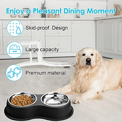 Epetslove Dog Bowls Large Double Dog Water and Food Bowls Stainless Steel Bowls with Non-Slip Resin Station, Pet Feeder Bowls Food Dish for Small Medium Large Dogs Cats - color: 1.Black, size: Large-34oz