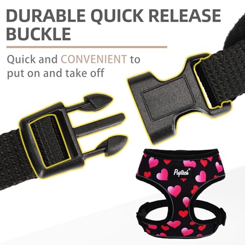 PUPTECK Soft Mesh Dog Harness and Leash Set Pet Puppy Cat Comfort Padded Vest No Pull Harnesses Valentine, Black&Pink, XS - color: Black&Pink, size: XS (NECK: 10", CHEST: 10"-14")