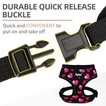 PUPTECK Soft Mesh Dog Harness and Leash Set Pet Puppy Cat Comfort Padded Vest No Pull Harnesses Valentine, Black&Pink, XS - color: Black&Pink, size: XS (NECK: 10", CHEST: 10"-14")