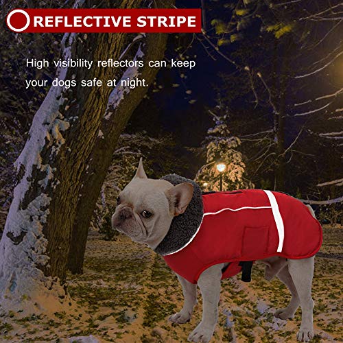 QBLEEV Warm & Waterproof Dog Coat - Reflective Turtleneck with Thick Fleece for Winter and Snow, S, M, L Dogs - color: Red, size: Small