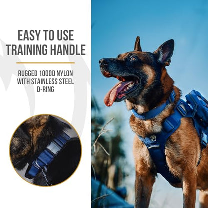 OneTigris Tough Dog Collars, Tactical Dog Collar with Handle, Milltary Adjustable Dog Collar with Heavy Duty Metal Buckle for Training (Medium,Blue) - color: Blue, size: Medium