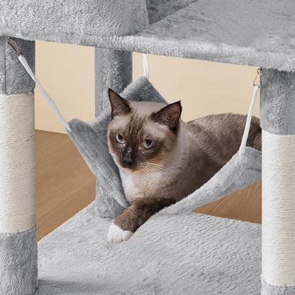 Yaheetech 64.5in Extra Large Multi-Level Cat Tree Kittens Play House Condo with Platform, Perch Hammock & Scratching Posts, Light Gray - color: Light Gray, size: 64.5in