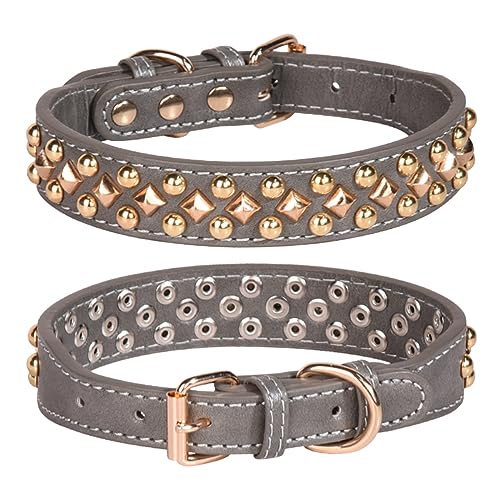 Spiked Dog Collar Soft Pu Leather Mushrooms Rivet Spike Studded Puppy Adjustable Pet Collars for Small Breeds (S, Grey3) - color: Grey3, size: Small
