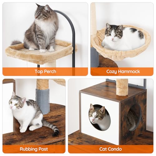 HOOBRO Cat Tree with Litter Box Enclosure, All-in-One 31.5" Cat Tower with Hidden Litter Box Cover Furniture for Indoor Cats, Versatile Cat Condo with Sisal Posts, Hammock, Rustic Brown FG45MZ03 - color: Rustic Brown