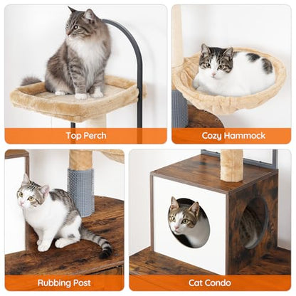HOOBRO Cat Tree with Litter Box Enclosure, All-in-One 31.5" Cat Tower with Hidden Litter Box Cover Furniture for Indoor Cats, Versatile Cat Condo with Sisal Posts, Hammock, Rustic Brown FG45MZ03 - color: Rustic Brown