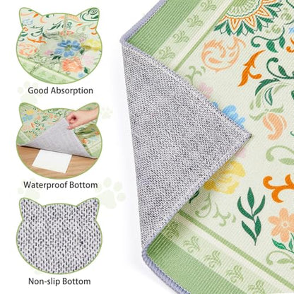 Washable Cat Litter Mat 48"x36" 2Pack with Non-Slip Bottom Waterproof Litter Box Mat Easy to Clean Litter Trapping Mat for Kitty - color: Bean Green Flower, size: 48"x36"-2 Pack