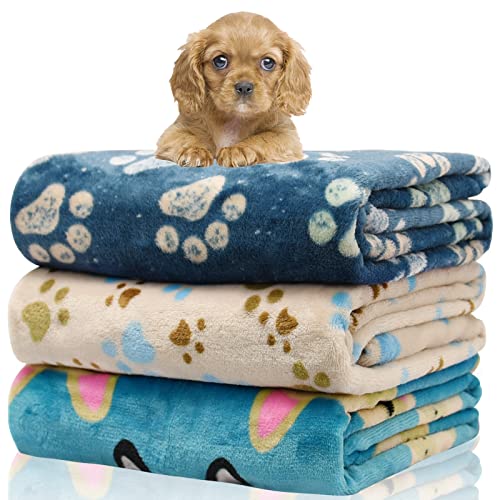 Rezutan 1 Pack 3 Blankets for Dogs, Dog Blanket for Small Pet Cat, Premium Soft Fluffy Suitable for Dog Kennels & Beds, Gifts Puppy Blanket Essentials, 23x16 inch, Blue/Beige/Navy Blue - color: Blue/Beige/Navy Blue(pack of 3), size: Small,23x16Inch
