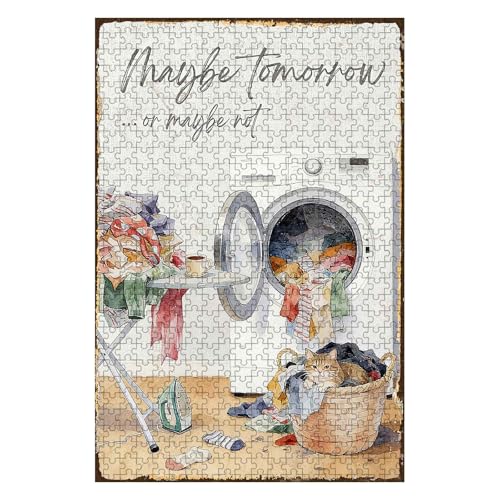 500 Pieces Jigsaw Puzzles for Adults, Maybe Tomorrow Or Maybe Not Cat Laundry Room Art Puzzle, Stress Relief Memory Training Brain Teaser Puzzle 20.4x15 Inch - color: Wooden Puzzle13, size: 500 Piece pcs