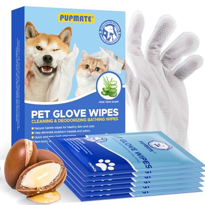 Pet Cleaning Glove Wipes for Dogs & Cats, Hypoallergenic Deodorizing Disposable No-Rinse Grooming Wipes, Extra Thick Bathing Wipes,Perfect for Pet Dry Cleaning,Daily Care and Travel,6 pcs - size: 6 Pcs (Pack of 1)