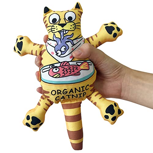 TTcat Organic Catnip Pillow for Indoor Cat and Kitten,Cat Crinkle Kicker Toy Chew Toy,Yellow - color: Yellow Cat