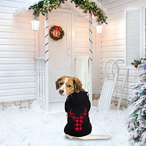 Dog Hoodie Sweater for Dogs Pet Clothes Buffalo Plaid Dog Hooded Sweatshirt Warm and Soft Breathable Cozy(Reindeer&M) - color: Reindeer, size: Medium