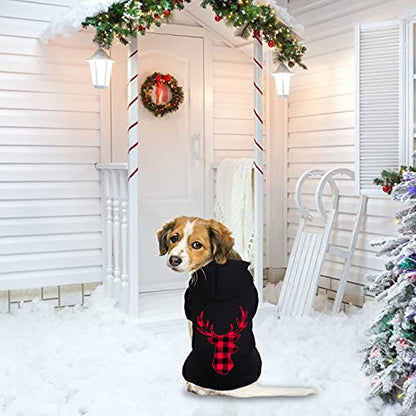 Dog Hoodie Sweater for Dogs Pet Clothes Buffalo Plaid Dog Hooded Sweatshirt Warm and Soft Breathable Cozy(Reindeer&M) - color: Reindeer, size: Medium