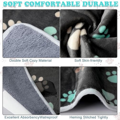 Panelee 4pcs Washable Pads Waterproof Dog Blanket Cat Bed Sofa Protector Soft Blanket Plush Reversible Throw Blanket Paw Pattern Warm for Small Dogs (Black) - color: Black