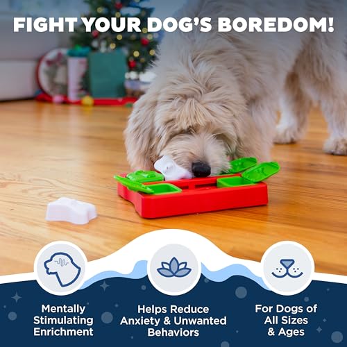 Outward Hound by Nina Ottosson Holiday Dog Brick Treat Puzzle Dog Toy, Level 2 Intermediate, Red, Small - color: Holiday Dog Brick (Red, White, Green)