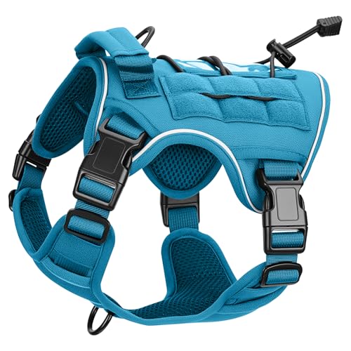 Heavy-Duty Tactical Dog Harness for Large Dogs, No Pull Adjustable Reflective Pet Vest with Molle System, K9 Military-Grade Control for Service Training, Outdoor & 10+ Breeds, Blue, Small - color: Blue, size: S: Neck: 14-19'', Chest: 20-26''