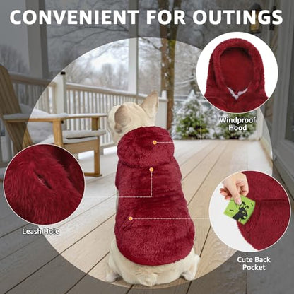 SCENEREAL Fleece Dog Sweaters Hoodie for Small Medium Large Dogs Girls Boys, Plush Fuzzy Dog Clothes Hoodies with Leash Hole, Winter/Fall Puppy Cold Weather Coat, Sherpa Hooded Sweatshirt, Burgundy S - color: Burgundy, size: Small