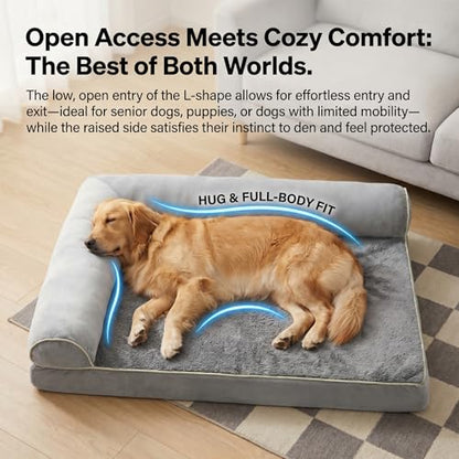 Orthopedic Medium Dog Bed 30 x 20Inch, L Shaped Memory Foam Pet Bed with Sides, Comfortable Dog Couch with Removable Washable Arctic Velvet Cover & Non-Slip Bottom, Gray - size: 29.5" L x 19.7" W x 5.9" H--With sides