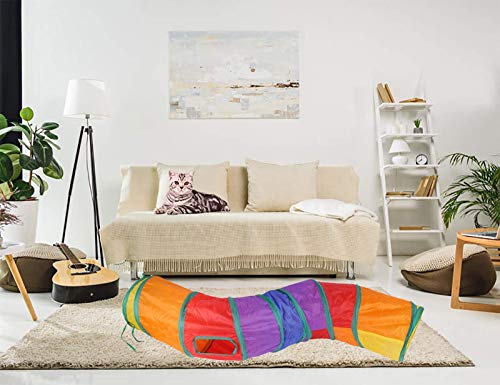 iCAGY Cat Tunnel for Indoor Cats Interactive, Rabbit Tunnel Toys, Pet Toys Play Tunnels for Cats Kittens Rabbits Puppies Crinkle Pop Up Rainbow 47" Shape S - color: Rainbow