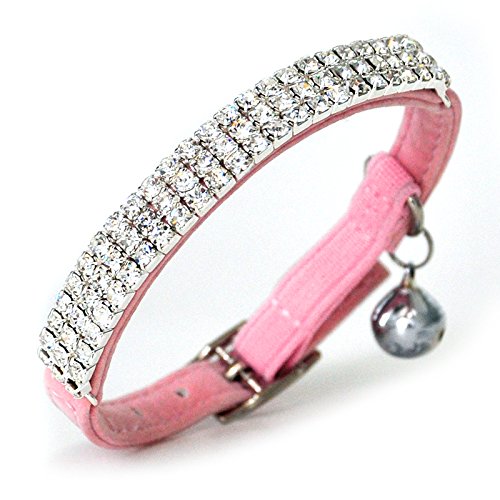 CHUKCHI Soft Velvet Safe Cat Adjustable Collar Bling Diamante with Bells,2 Pcs Black+Pink - color: Black+Pink