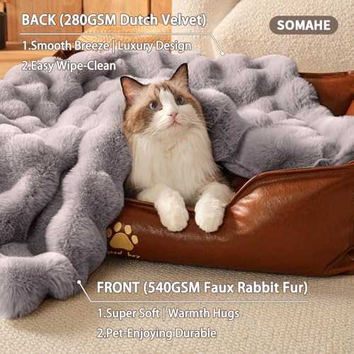 Pet Blanket, Reversible Sherpa & Bubble Fleece Pet Throw, Ultra-Soft Plush for Cats & Small Dogs, Machine Washable, Anti-Static, Warm & Cozy,28"×22" Inch Gray - color: Gray, size: 28"L x 22"W Inches