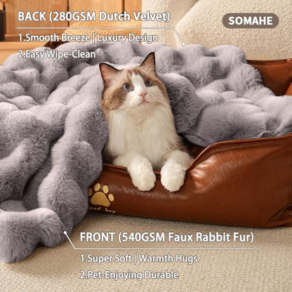 Pet Blanket, Reversible Sherpa & Bubble Fleece Pet Throw, Ultra-Soft Plush for Cats & Small Dogs, Machine Washable, Anti-Static, Warm & Cozy,28"×22" Inch Gray - color: Gray, size: 28"L x 22"W Inches