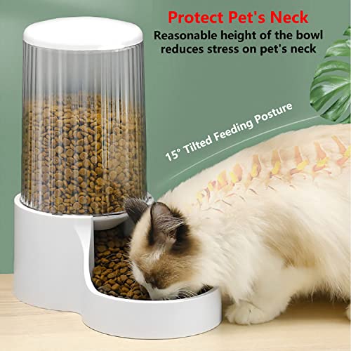 Automatic Cat Feeder, 3.8L Large Gravity Cat Food Dispenser with Detachable Top Lid, Visible Bottle and Stainless Steel Bowl for Pets (White) - color: White