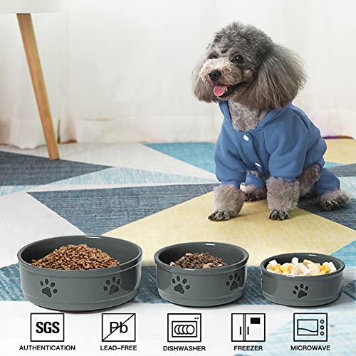 Sweejar Ceramic Dog Bowls with Paw Pattern, Dog Food Dish for Medium Dogs, Porcelain Pet Bowl for Water 35 Fl Oz (Gray) - color: Gray, style: Paw Pattern,6.8"x 2.9"(35 Fl Oz)