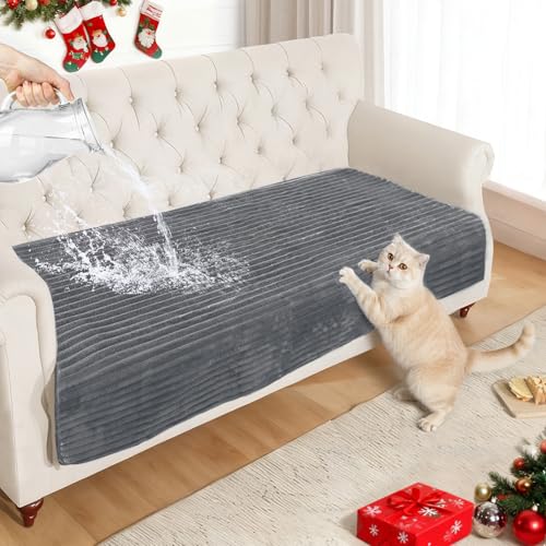 NAISI Couch Covers for Dogs Waterproof Flannel Striped Sofa Cover Pet Friendly Washable Dog Mat for Couch Anti Slip Sectional Sofa Slipcover Protector(1pc/35"x 63",Dark Grey) - color: Dark Grey, size: 1pc/35"x 63"