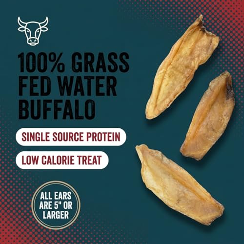 Ears for Dogs, 50 Count Water Buffalo Ears Bulk Pack - Single-Ingredient Long-Lasting Natural Dog Chews, Rawhide-Free, Grain-Free, Grass-Fed Treat for Aggressive Chewers Large Breed - style: 50 Count