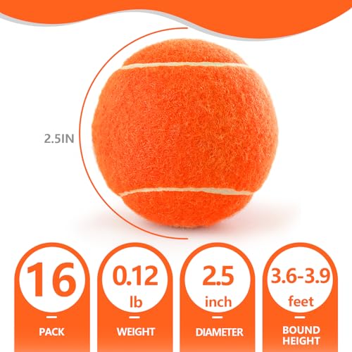 PoyPet 16-Pack Tennis Balls Bulk for Practice,Training and Beginners | Ideal for Dog Fetch,Chew and Play - color: Orange