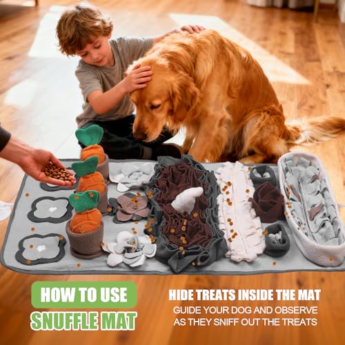 Snuffle Mat for Dogs Large Breed - 32'' X 20'' Washable Durable Sniff Mat for Slow Feeding Training, Enrichment Puzzle Toy for Mental Stimulation & Stress Relief - color: Gray-Black
