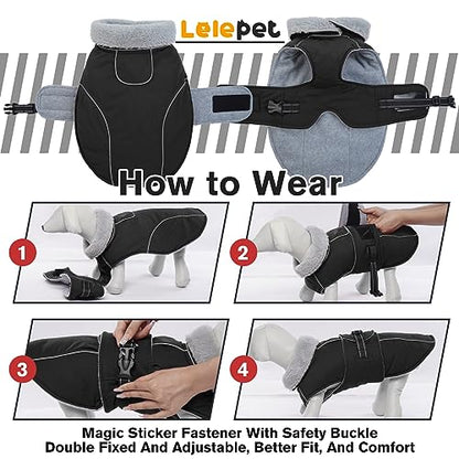 Lelepet Warm Dog Coat Reflective Dog Fleece Vest Waterproof Jacket Windproof Winter Cold Weather Coats with Adjustable Buckle Jackets for Dogs, Black, M - color: Black, size: M