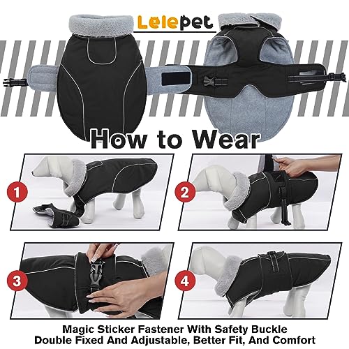 Lelepet Warm Dog Coats for Small Dogs Waterproof Dog Jacket Reflective Pet Fleece Vest Windproof Cold Weather Coats with Adjustable Buckle & Leash Hole, Black, S - color: Black, size: S