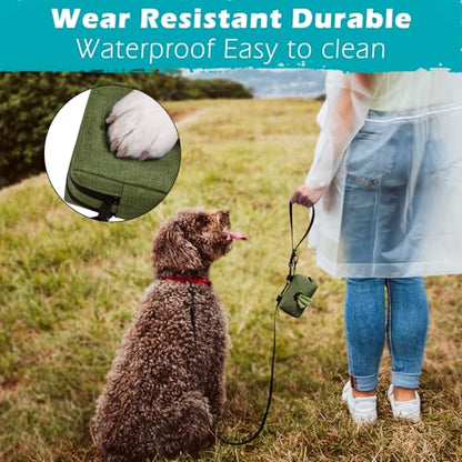 Dog Poop Bag Holder, Portable Pet Waste Bag Dispenser, 2 Pouches for Treats and Walking Accessories, Fit All Leashes, Includes 1 Roll of Dog Poop Bags (Army Green) - color: Army Green