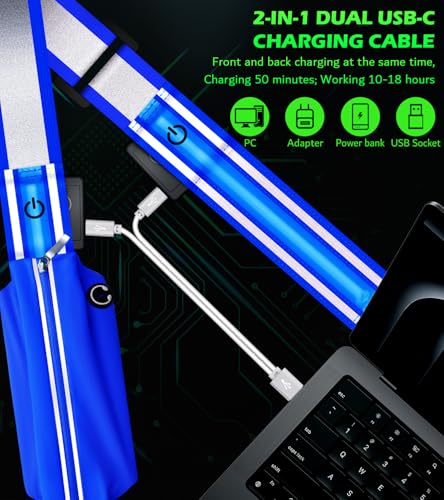 Ylzzrs LED Belt Reflective Sash for Walking at Night,High Visibility Adjustable Night Running Safety Gear,Light Up Running Belt Reflective Gear with Phone Bag/Armband for Runners Walkers Men Women - color: Blue