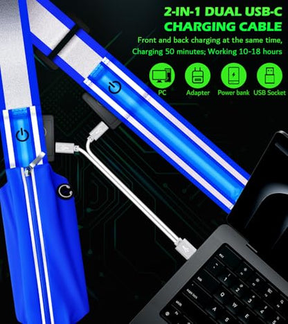Ylzzrs LED Belt Reflective Sash for Walking at Night,High Visibility Adjustable Night Running Safety Gear,Light Up Running Belt Reflective Gear with Phone Bag/Armband for Runners Walkers Men Women - color: Blue