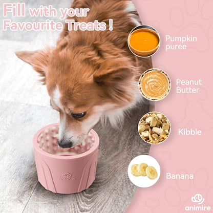 Dog Slow Feeder Lick Bowl, Anxiety Relief Dog Licking Mat Treat Dispenser, Non-Slip Anti-Choking Slow Eating Lick Bowl for Small Medium and Large Breed Dogs, BPA Free Silicone (M-L) - color: Pink, size: M-L