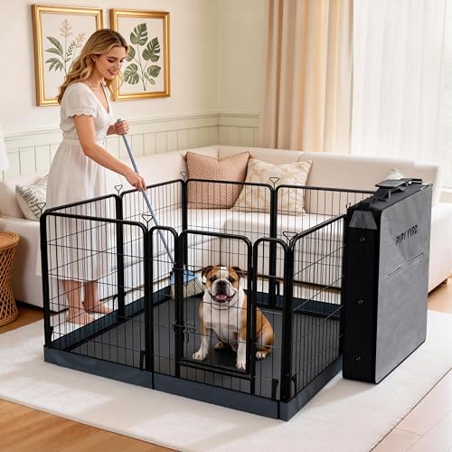 Dog Playpen with Bottom and Storage Bag, 32" H 8 Panels Puppy Pen with Square Bottom, Heavy Duty Dog Fence for Small/Medium Dogs - style: 32"H 8Panels
