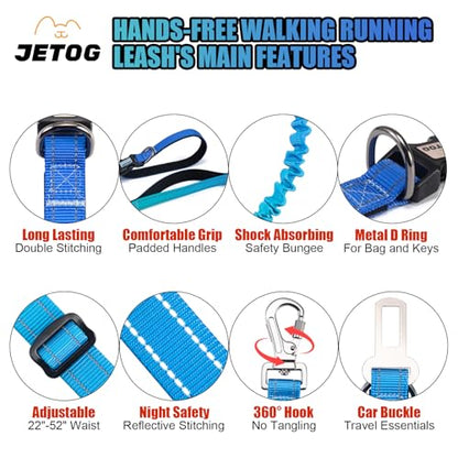 Heavy Duty Hands Free Dog Leash, 5-7 FT Reflective Adjustable Waist Dog Leash Belt with Padded Handles, Shock Absorbing Bungee and Car Seat Belt for Large Medium Dogs (Gradient Cobalt, XL) - color: Gradient Cobalt