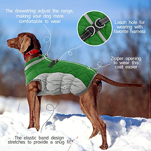 FUAMEY Dog Coat for Small Dogs,Waterproof Dog Winter Jacket with Harness Built in Puppy Cold Weather Coats Reflective Pet Vest with Zipper Warm Fleece Dogs Snowsuit Windproof Green XS - color: Green, size: XS(chest:14in)