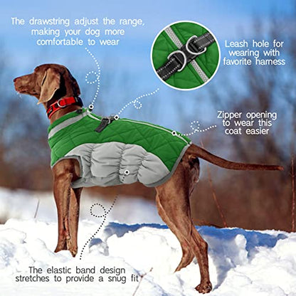 FUAMEY Dog Coat for Small Dogs,Waterproof Dog Winter Jacket with Harness Built in Puppy Cold Weather Coats Reflective Pet Vest with Zipper Warm Fleece Dogs Snowsuit Windproof Green XS - color: Green, size: XS(chest:14in)