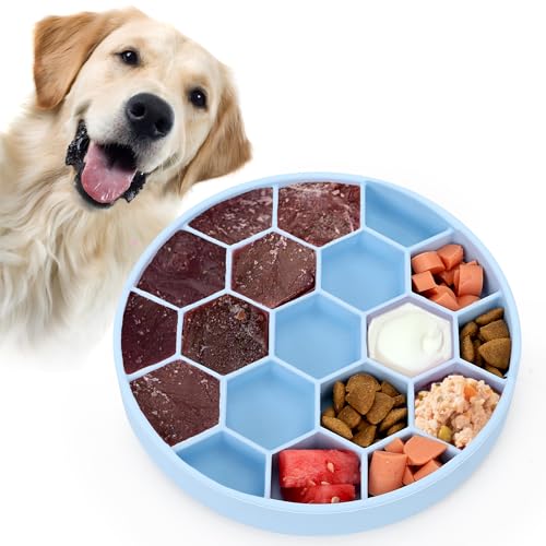 Slow Feeder Dog Bowls, Silicone Dog Bowl with Suction Cups, Non-Slip Pet Slow Feeder for Small Medium Large Breed, Anti Gulping&Dishwasher Safe, Reduces Boredom Pet Feeding Bowl(Blue) - color: Blue